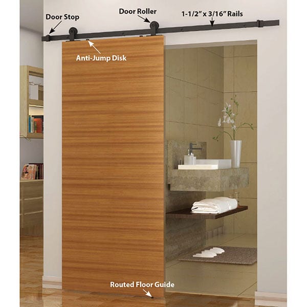 Black Solid Steel Decorative Sliding Rolling Barn Door Hardw alt 1