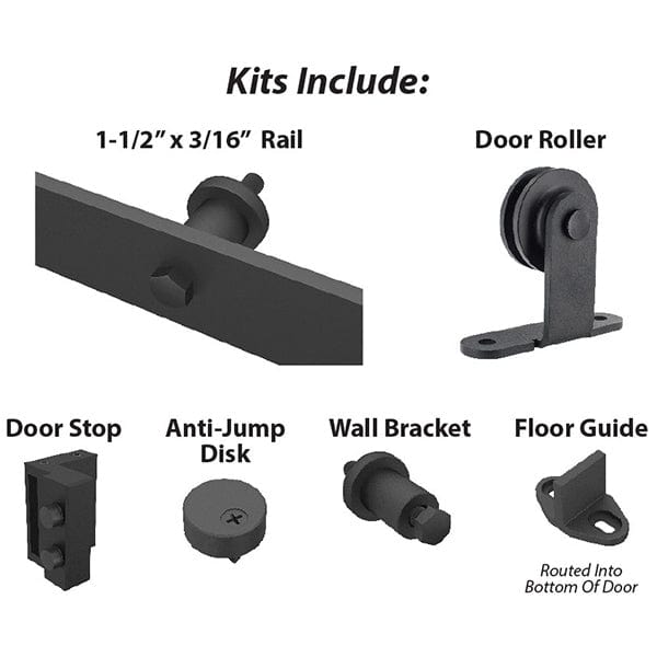 Black Solid Steel Decorative Sliding Rolling Barn Door Hardw alt 2