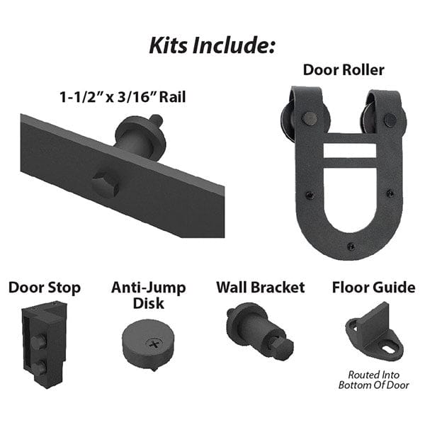 Black Solid Steel Sliding Rolling Barn Door Hardware Kit for alt 1