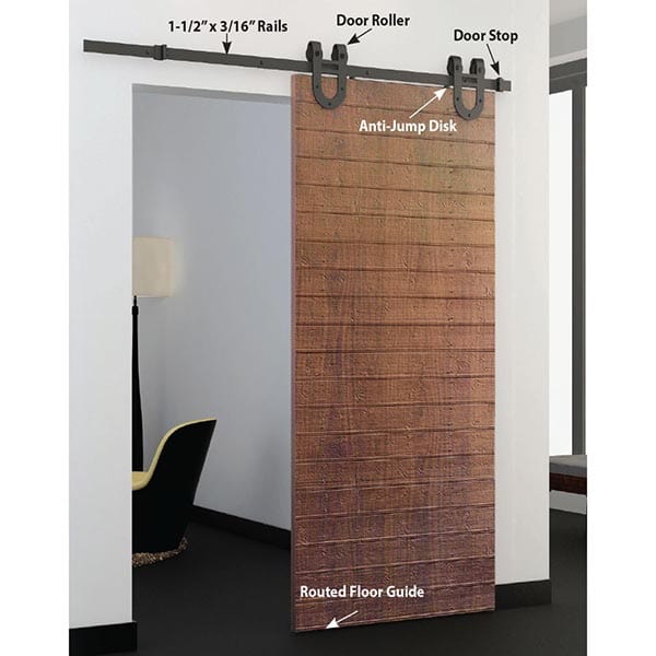 Black Solid Steel Sliding Rolling Barn Door Hardware Kit for alt 2