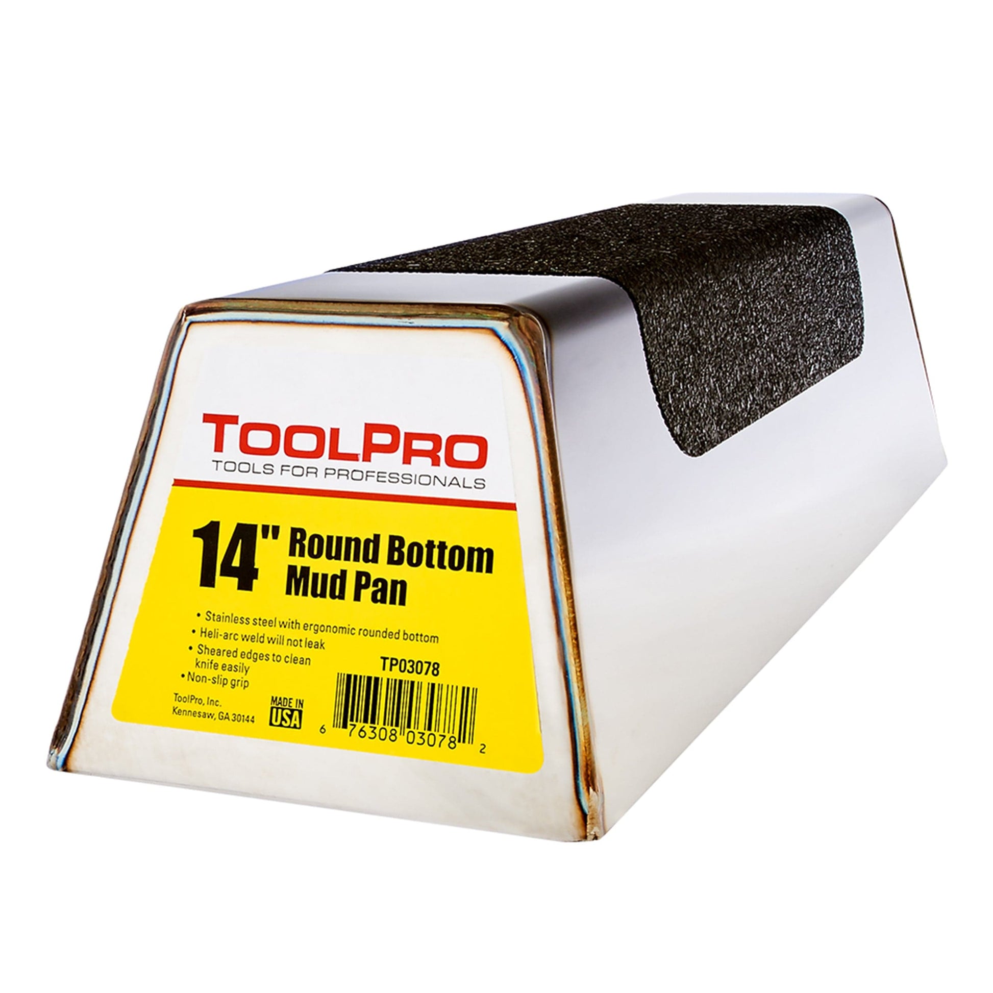 ToolPro 14" Round Bottom Mud Pan with Non-Slip Grip, Stainle alt 0