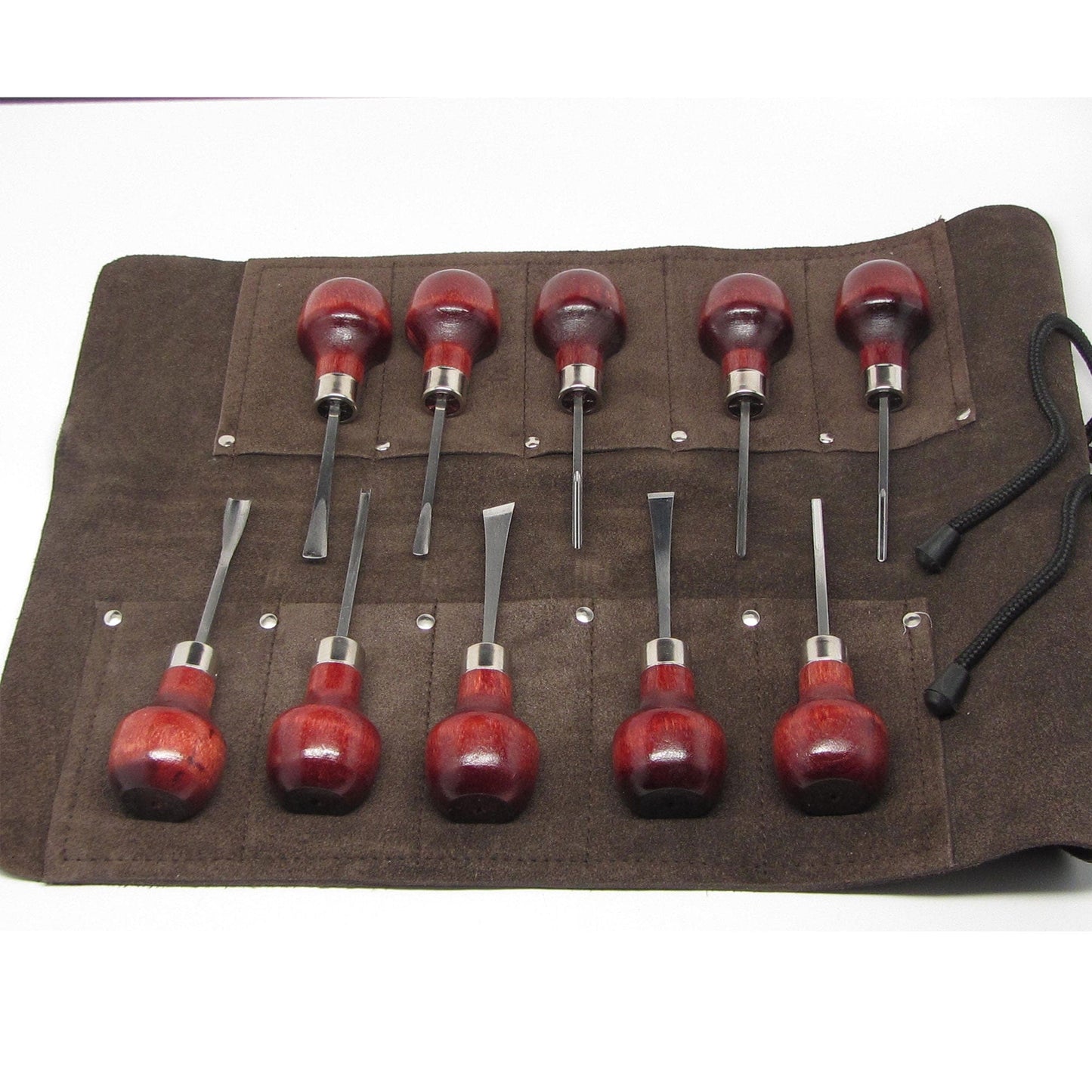 Woodcarving Set with Leather Tool Roll, Set of 10 alt 0
