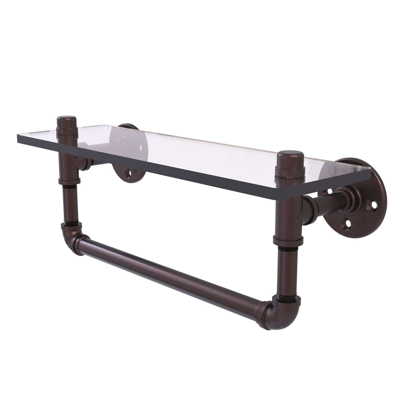  16" Glass Shelf with Towel Bar, Antique Bronze Finish alt 0