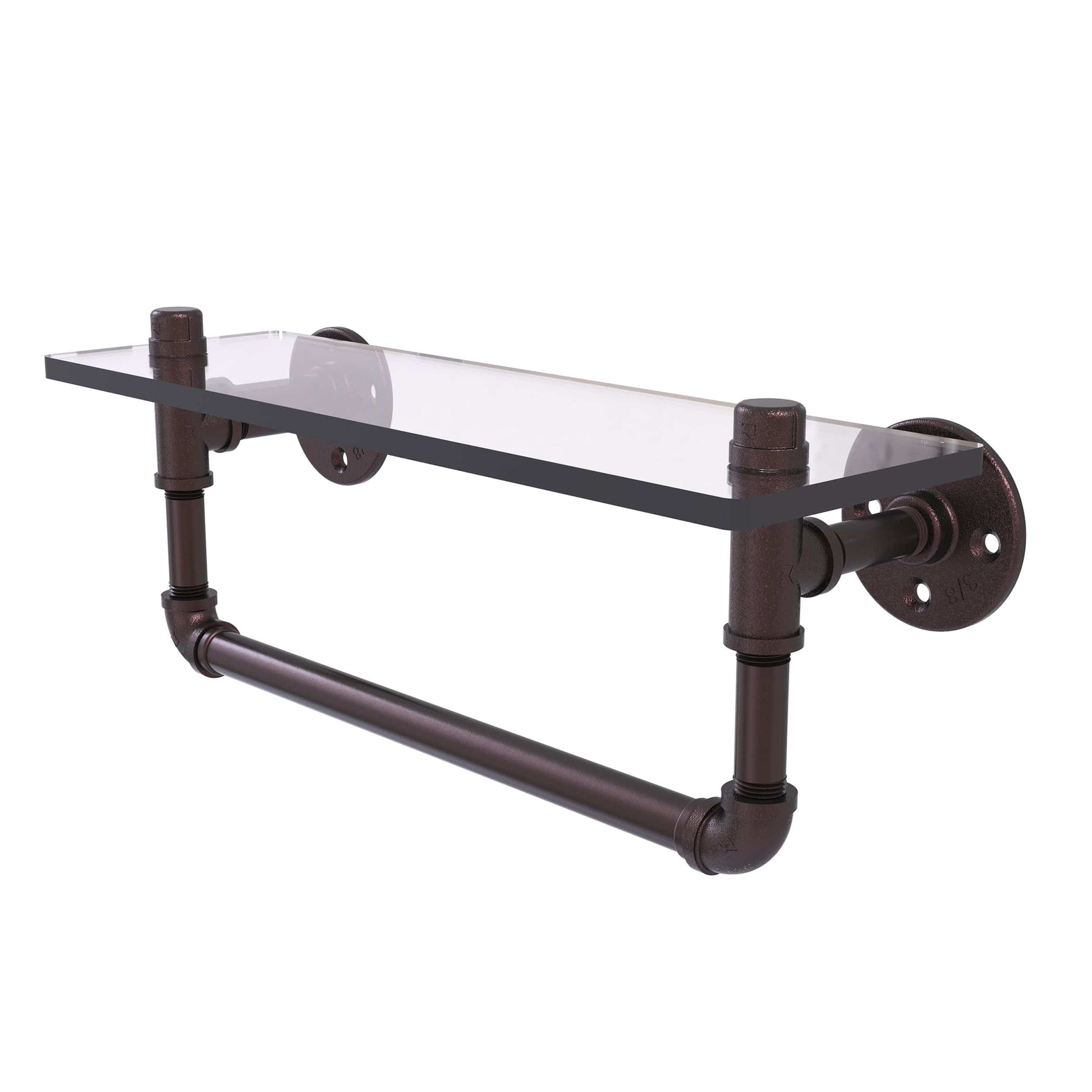  16" Glass Shelf with Towel Bar, Antique Bronze Finish alt 0
