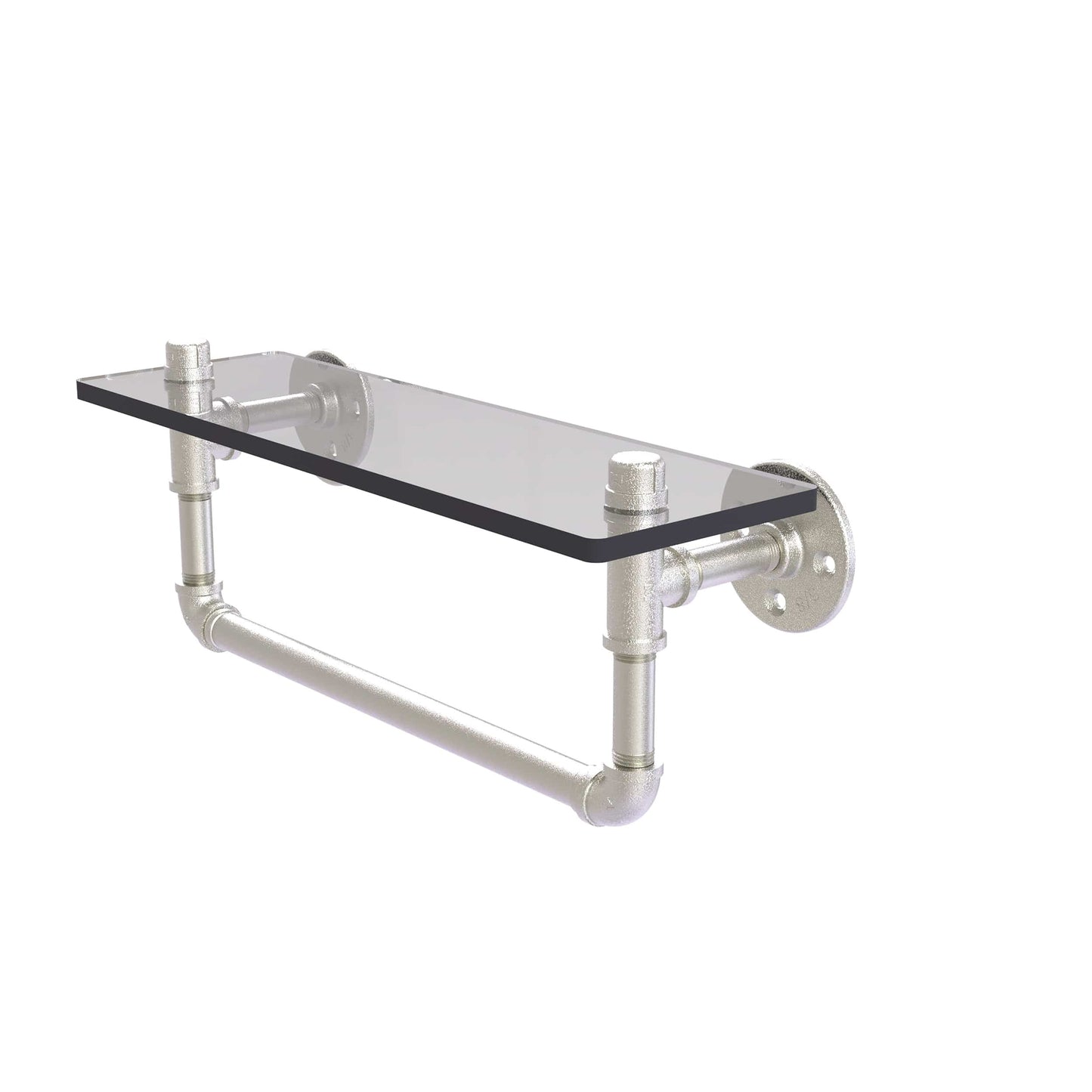  16" Glass Shelf with Towel Bar, Satin Nickel Finish alt 0