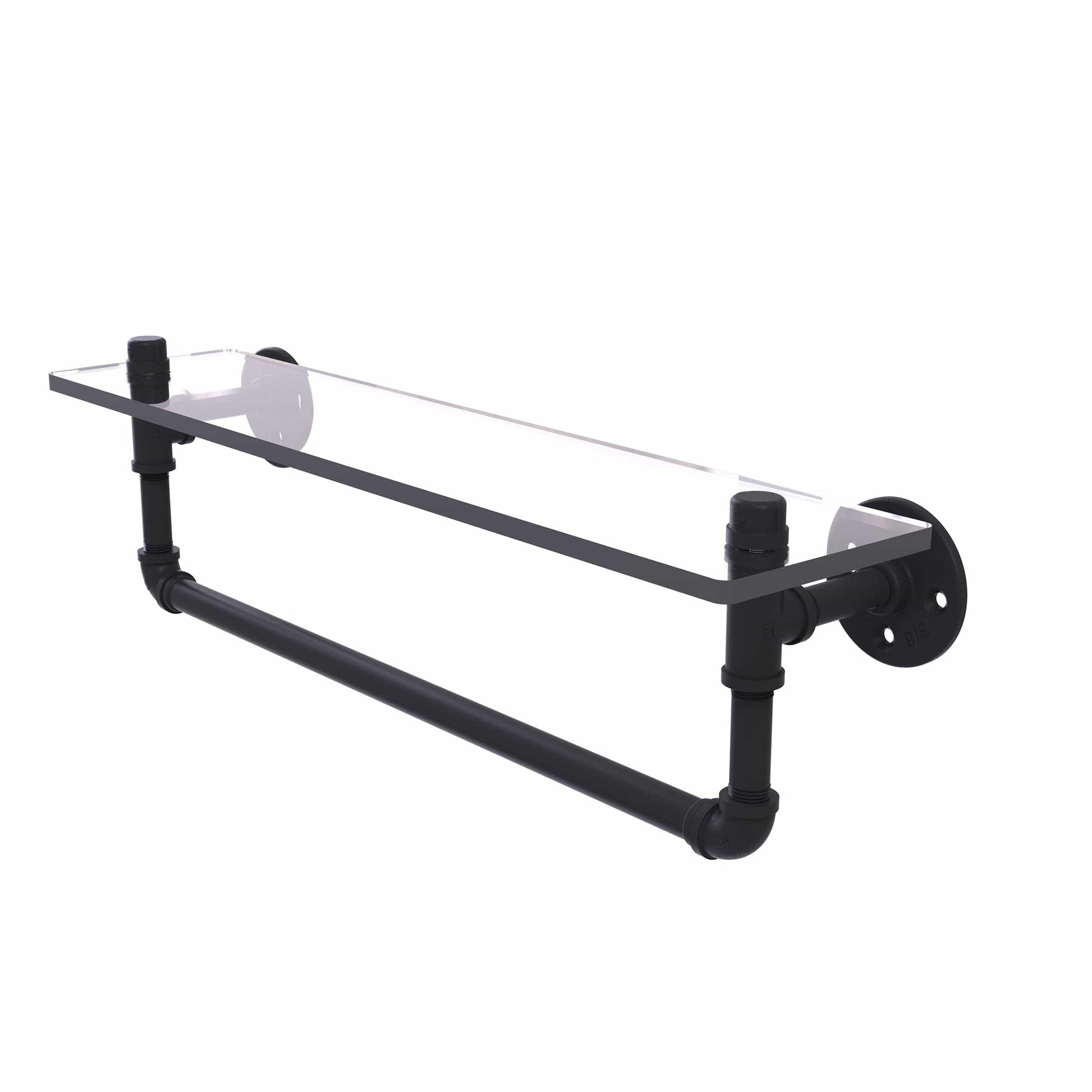  22" Glass Shelf with Towel Bar, Matt Black Finish alt 0