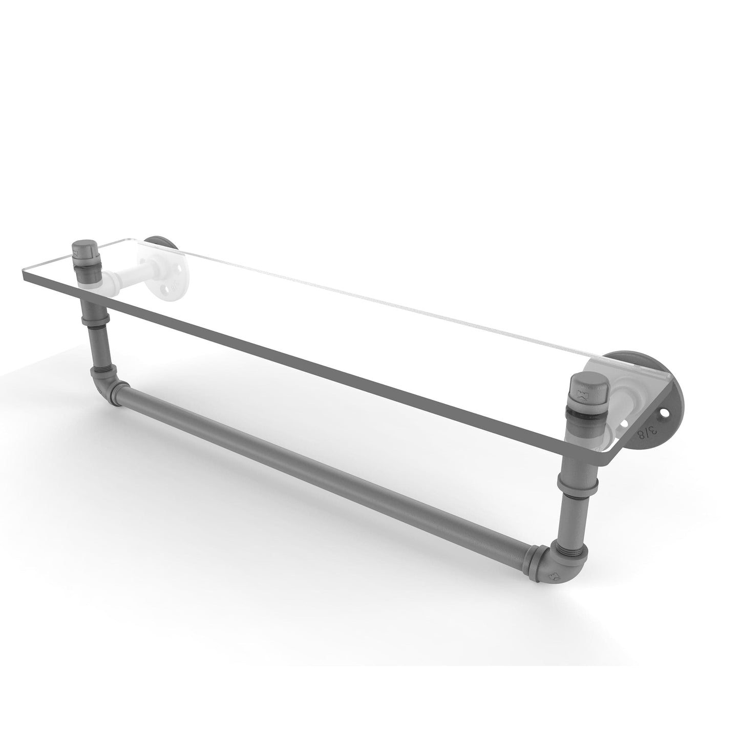  22" Glass Shelf with Towel Bar, Matt Gray Finish alt 0
