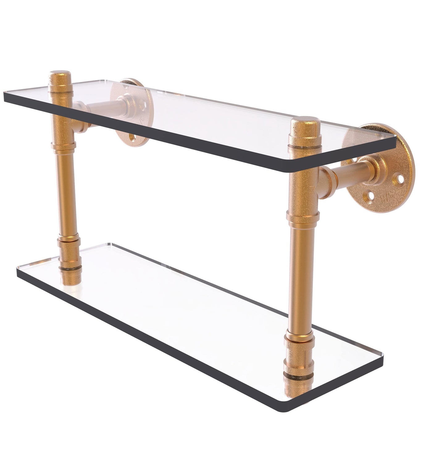  16" Double Glass Shelf, Brushed Bronze Finish alt 0