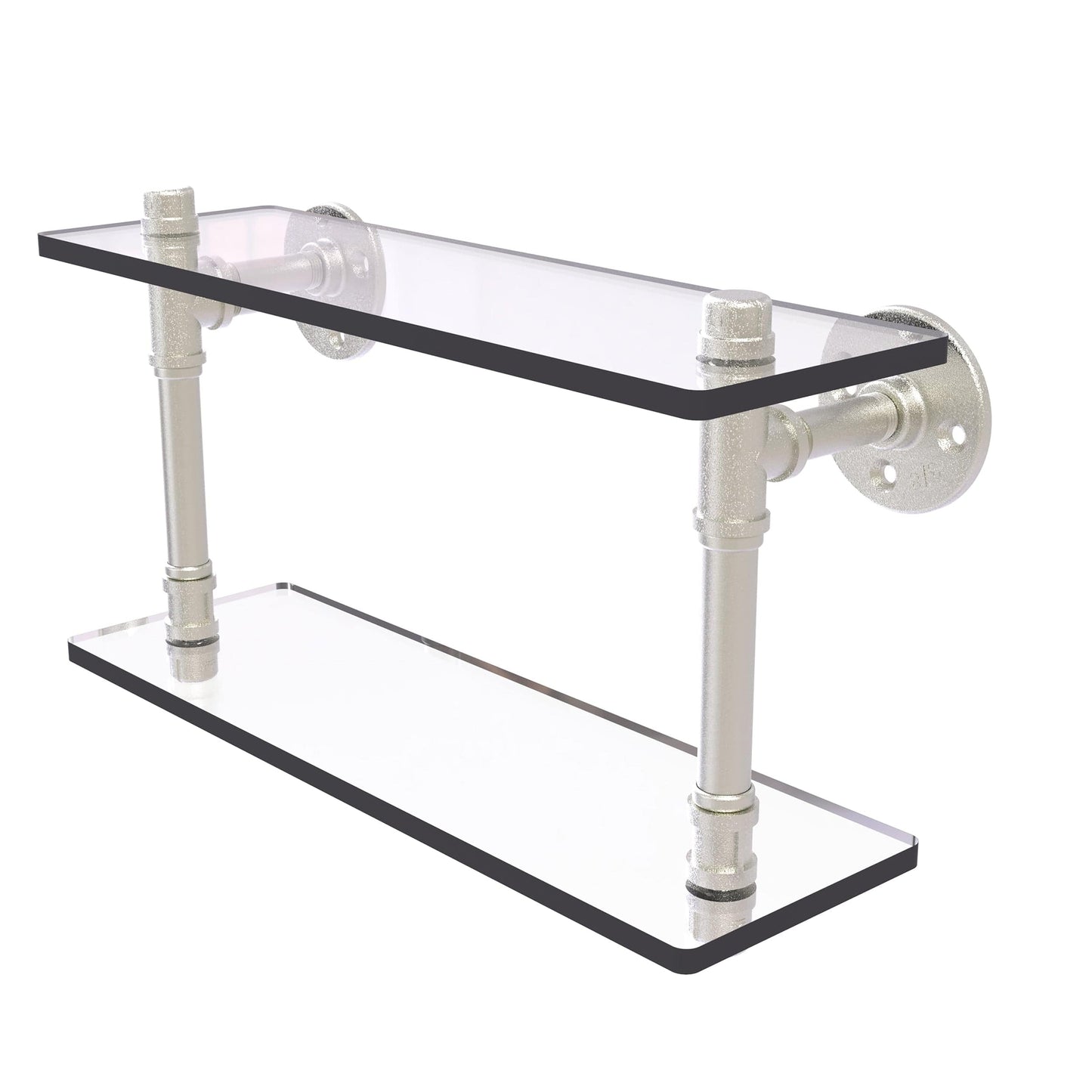  16" Double Glass Shelf, Satin Nickel Finish alt 0