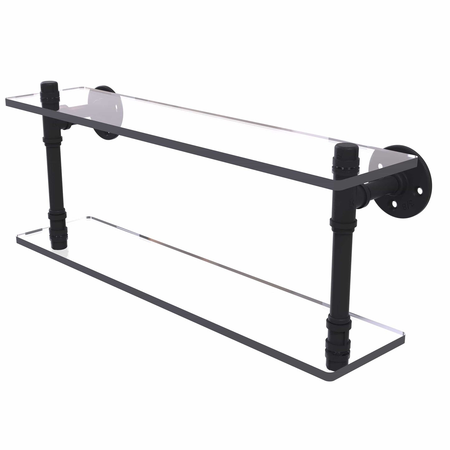  22" Double Glass Shelf, Matt Black Finish alt 0
