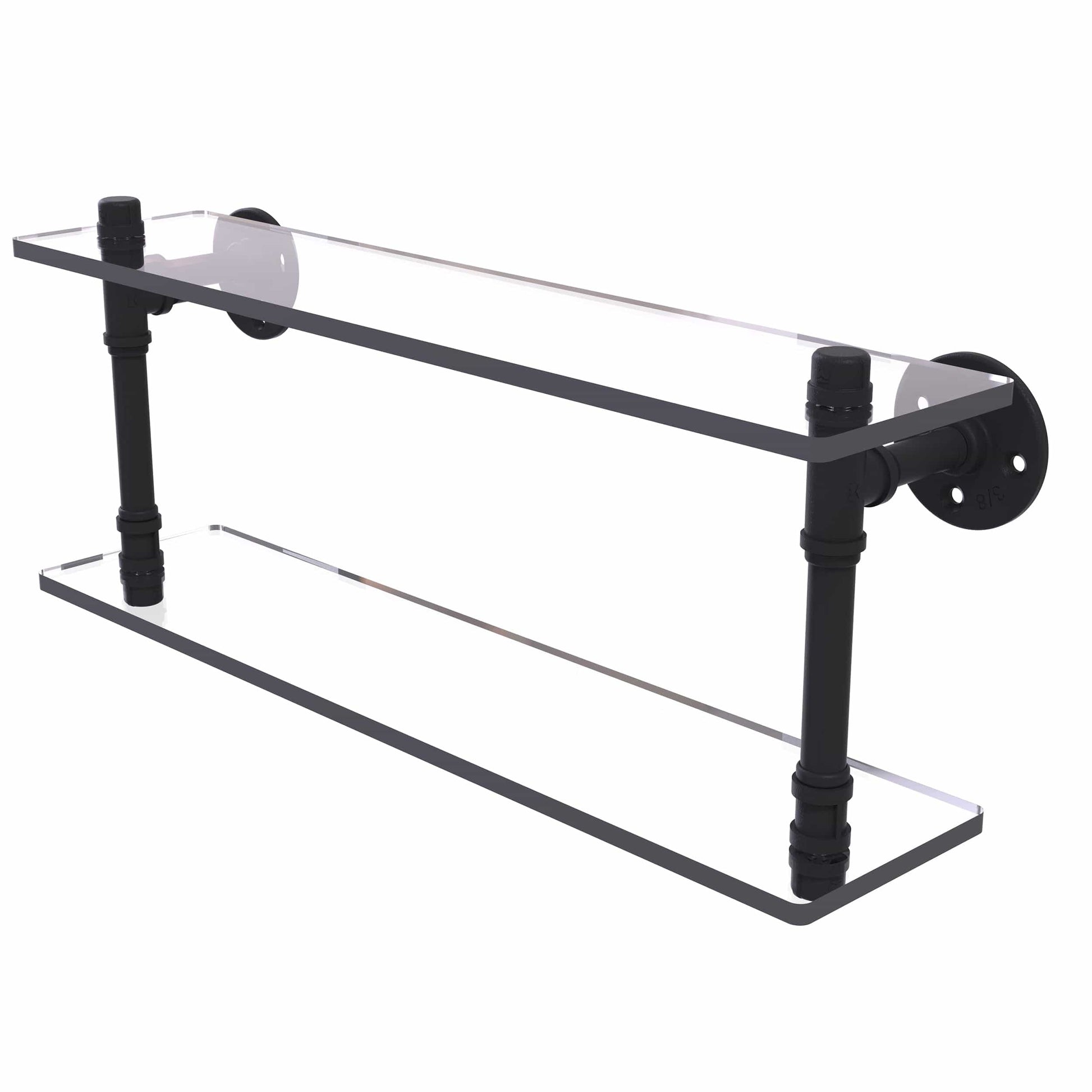  22" Double Glass Shelf, Matt Black Finish alt 0
