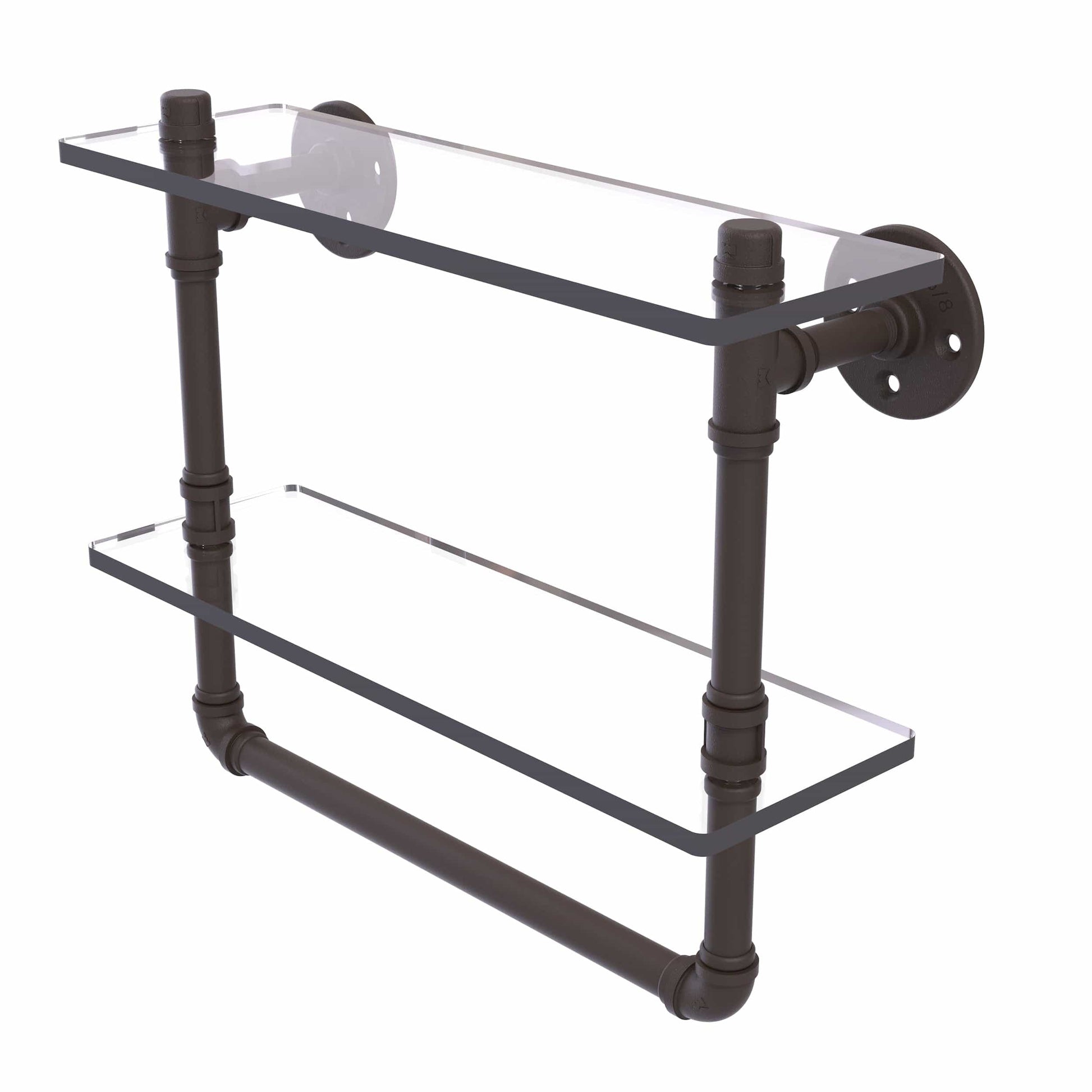  16" Double Glass Shelf with Towel Bar, Oil Rubbed Bronze Finish alt 0