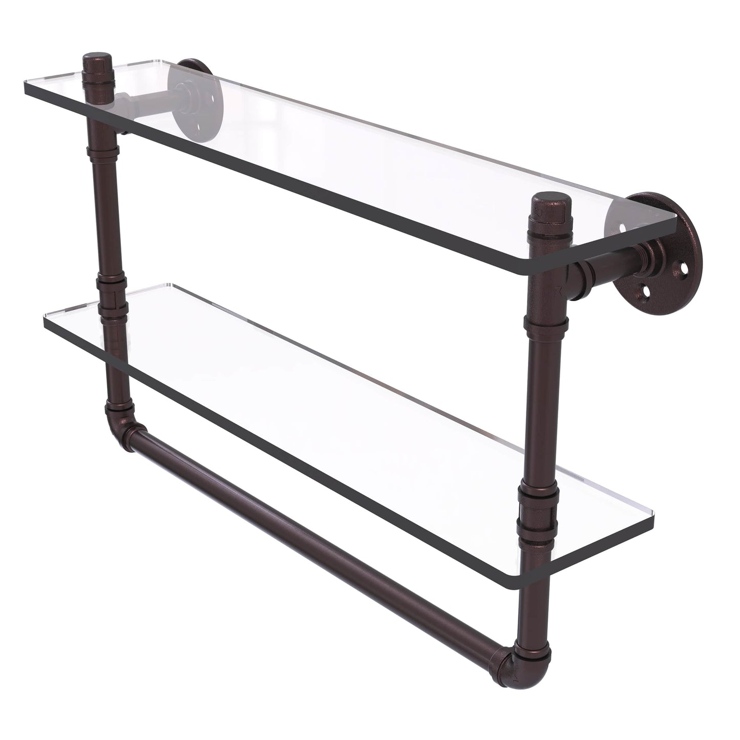  22" Double Glass Shelf with Towel Bar, Antique Bronze Finish alt 0
