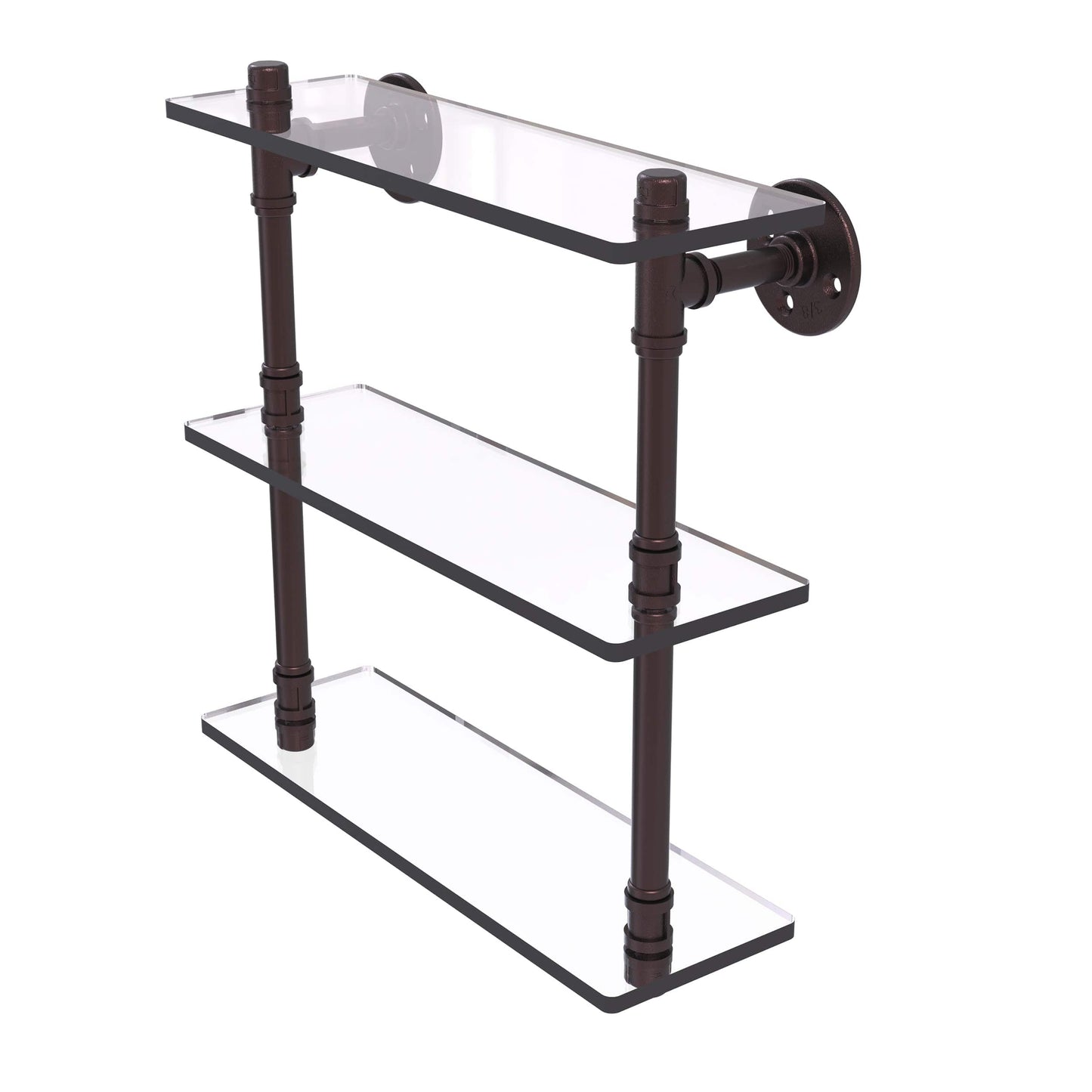  16" Triple Glass Shelf, Antique Bronze Finish alt 0