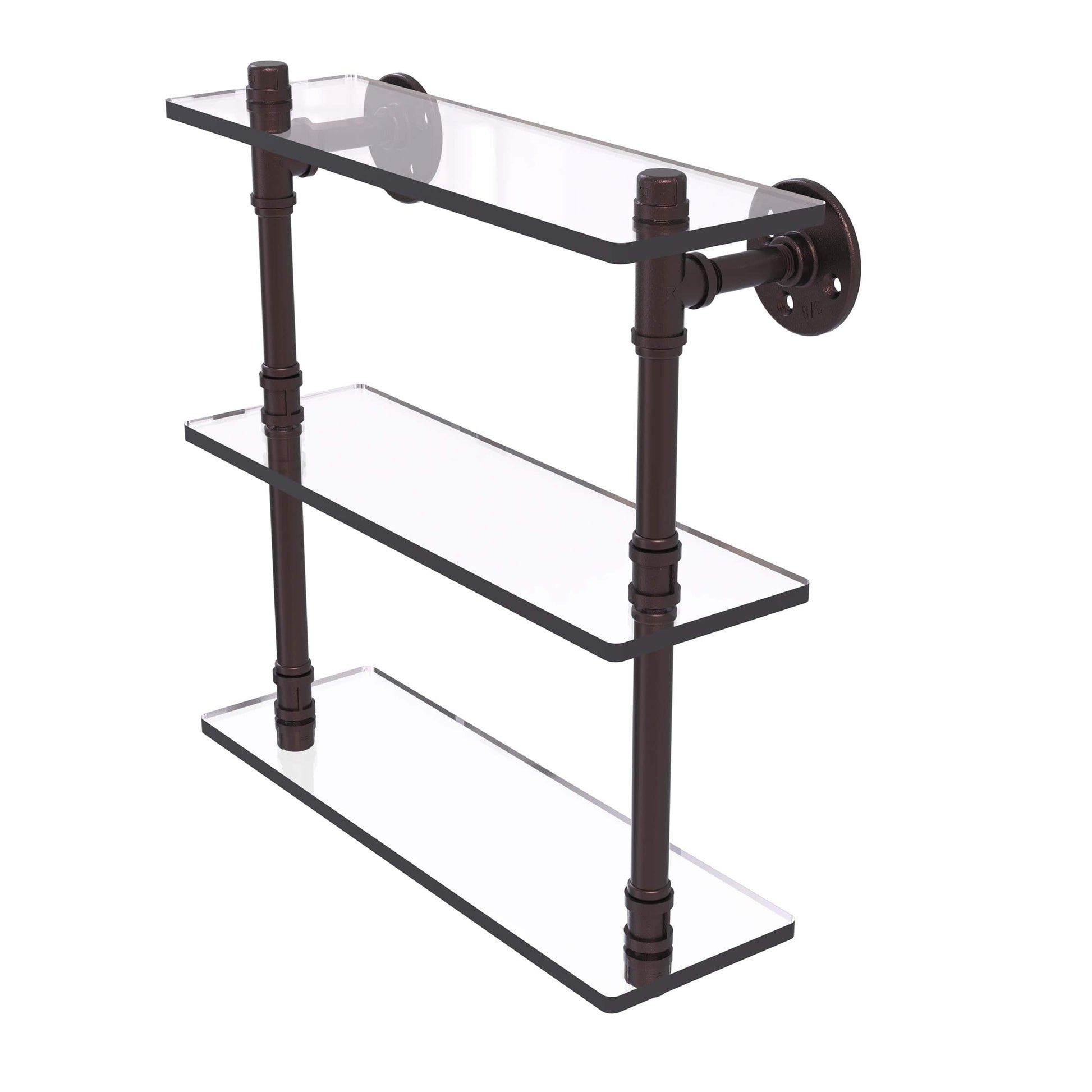  16" Triple Glass Shelf, Antique Bronze Finish alt 0