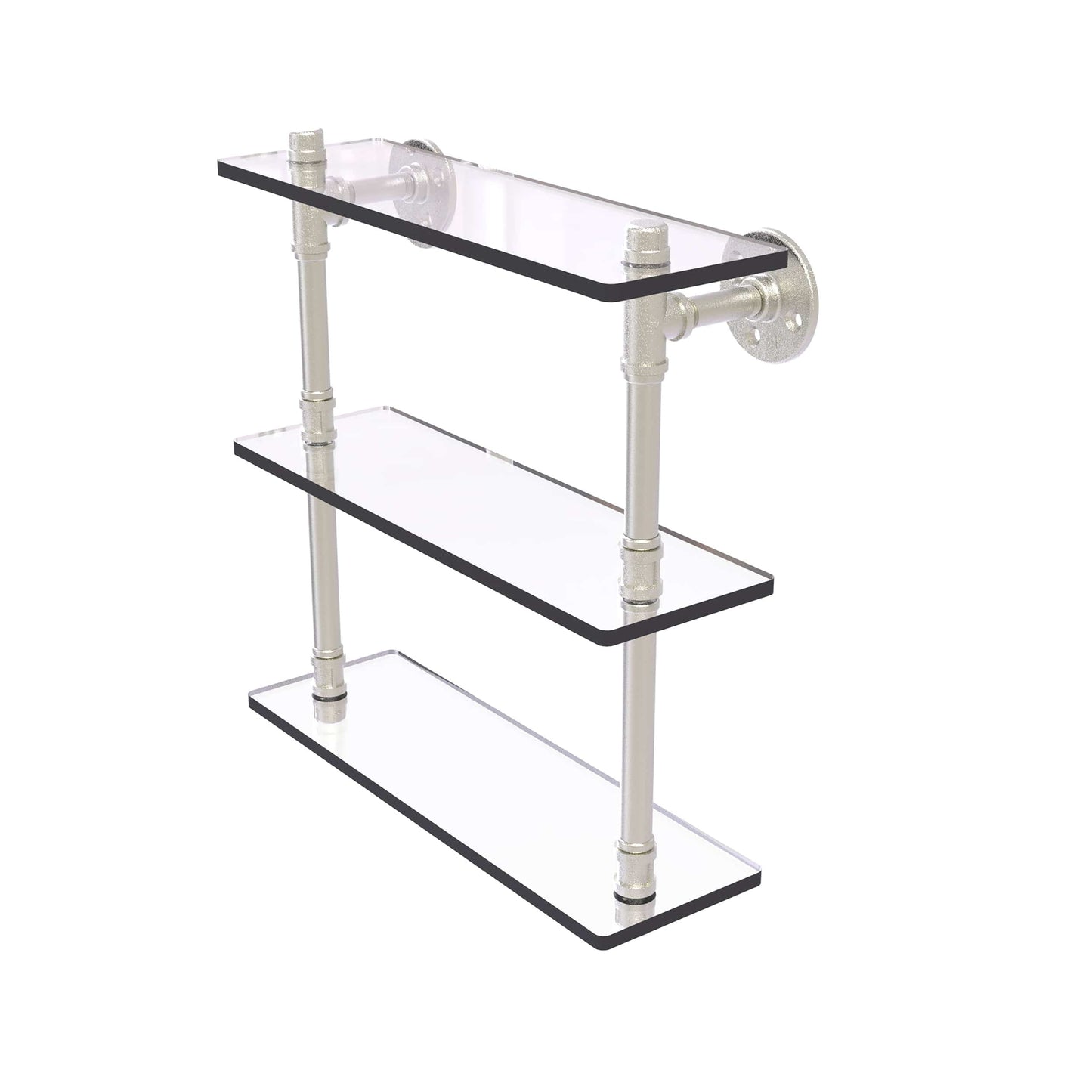  16" Triple Glass Shelf, Satin Nickel Finish alt 0