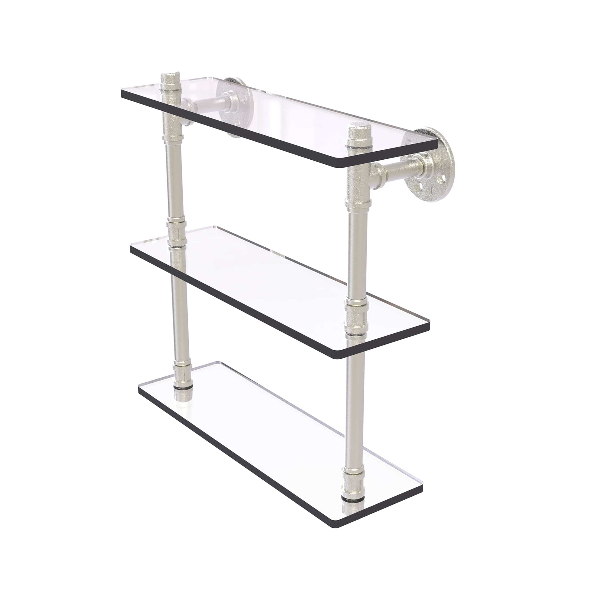 16" Triple Glass Shelf, Satin Nickel Finish alt 0