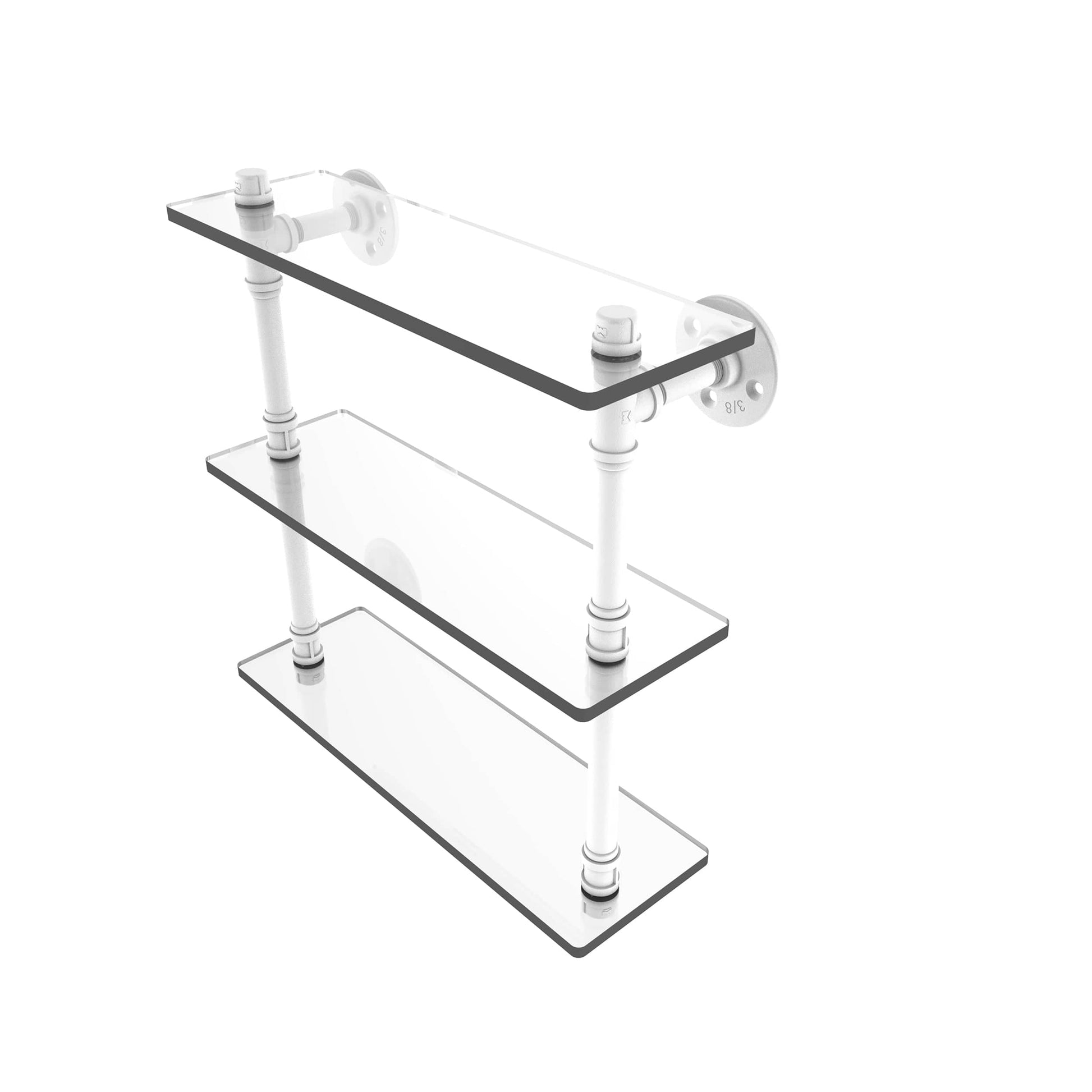  16" Triple Glass Shelf, Matt White Finish alt 0