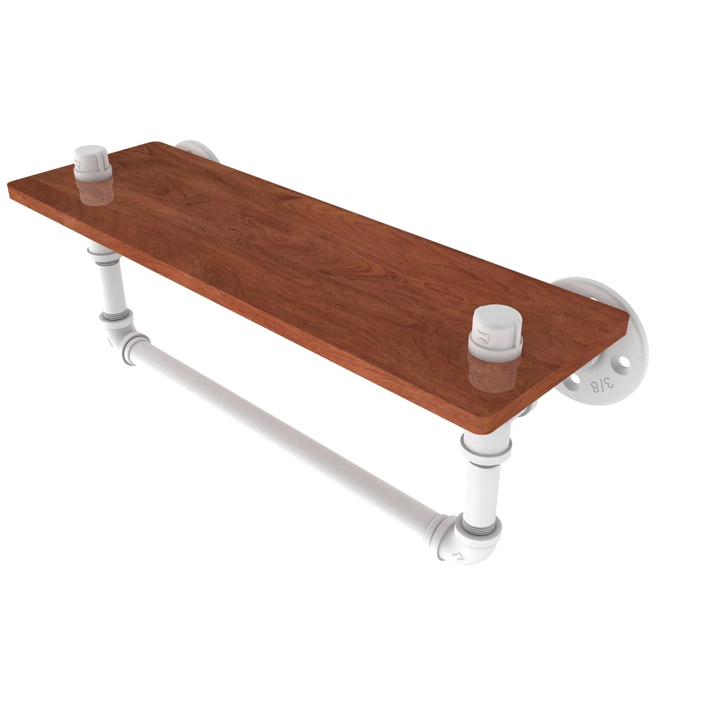  16" Ironwood Shelf with Towel Bar, Matt White Finish alt 0