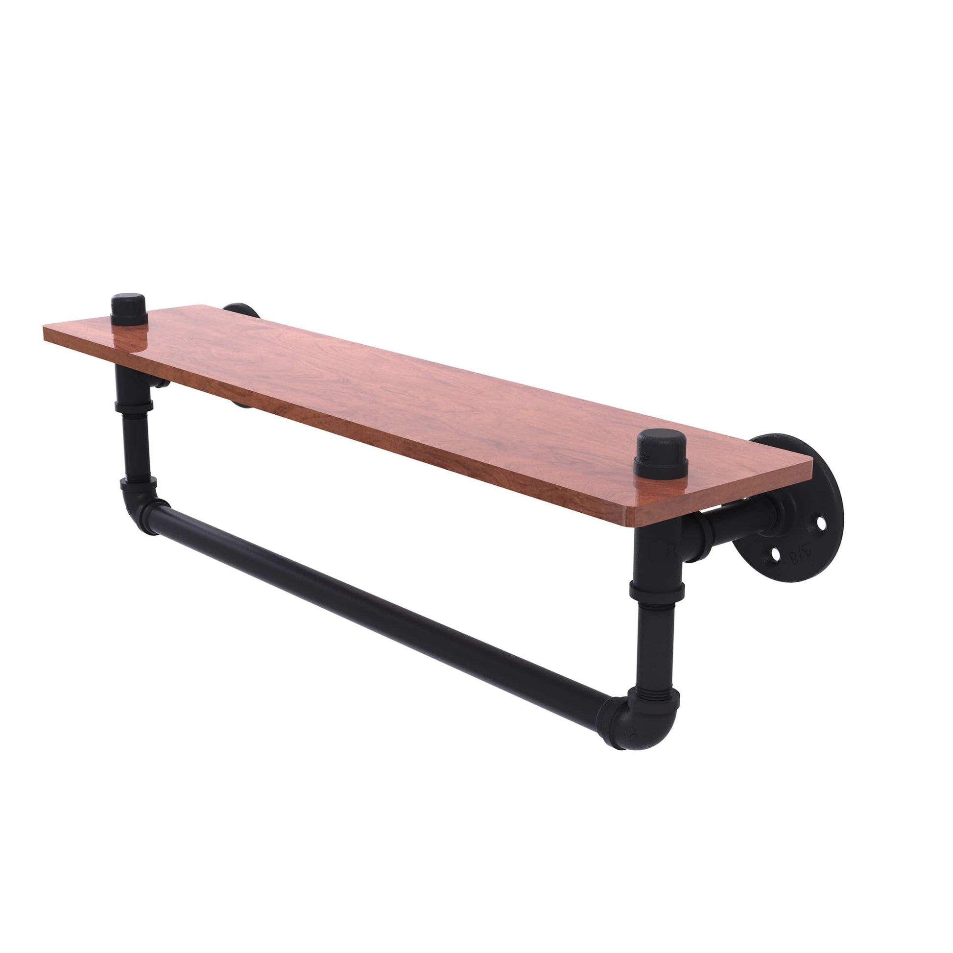  22" Ironwood Shelf with Towel Bar, Matt Black Finish alt 0