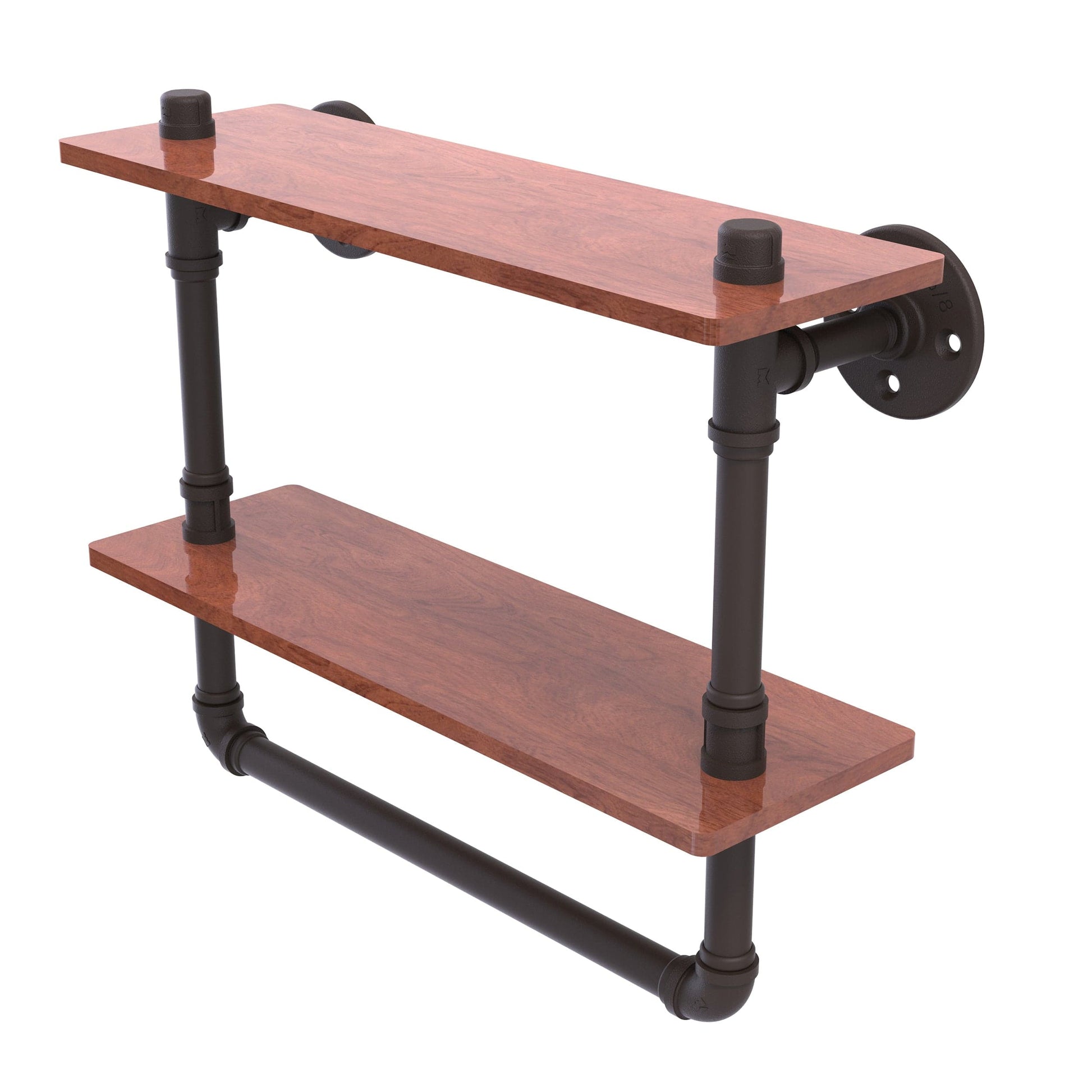  16" Double Ironwood Shelf with Towel Bar, Oil Rubbed Bronze Finish alt 0