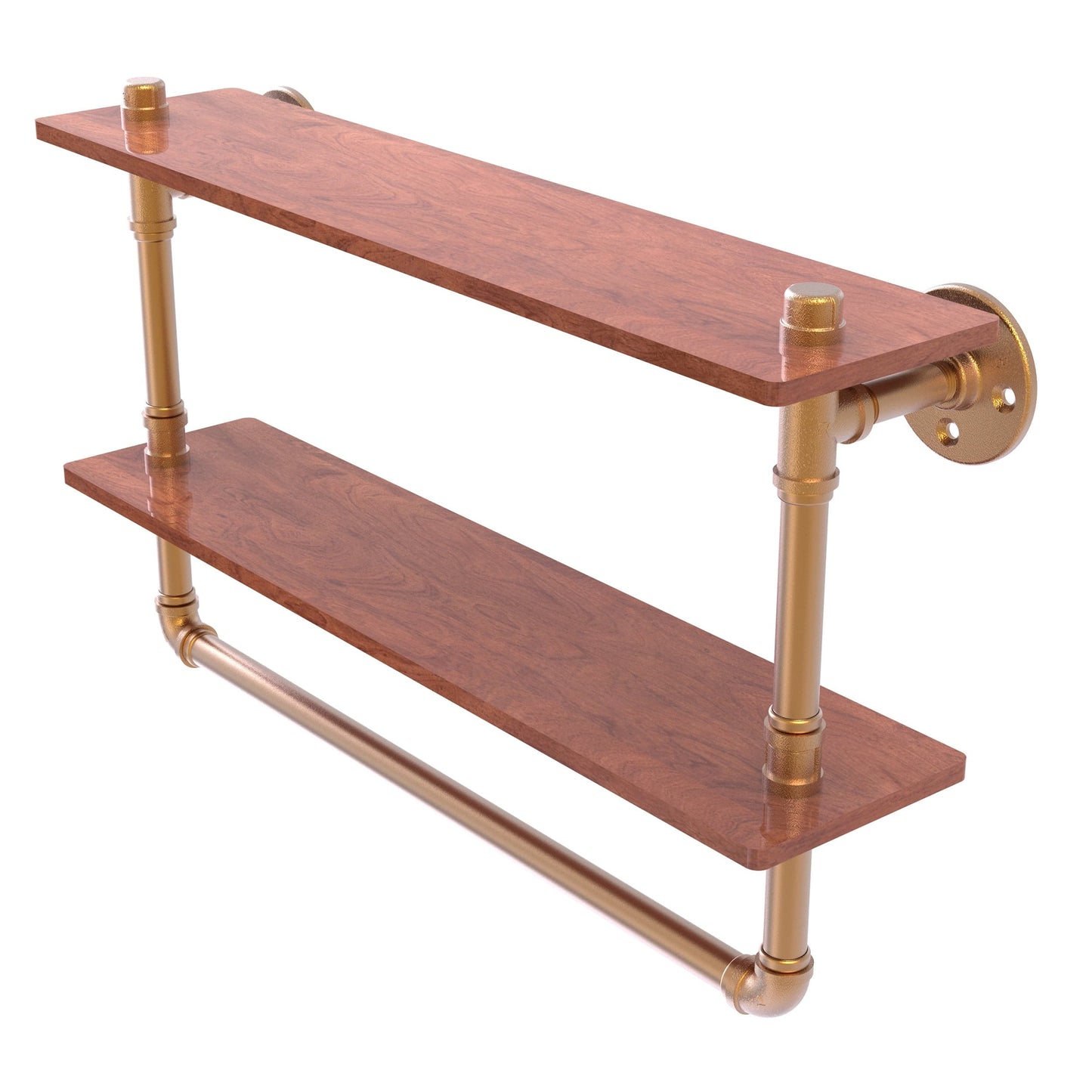  22" Double Ironwood Shelf with Towel Bar, Brushed Bronze Finish alt 0