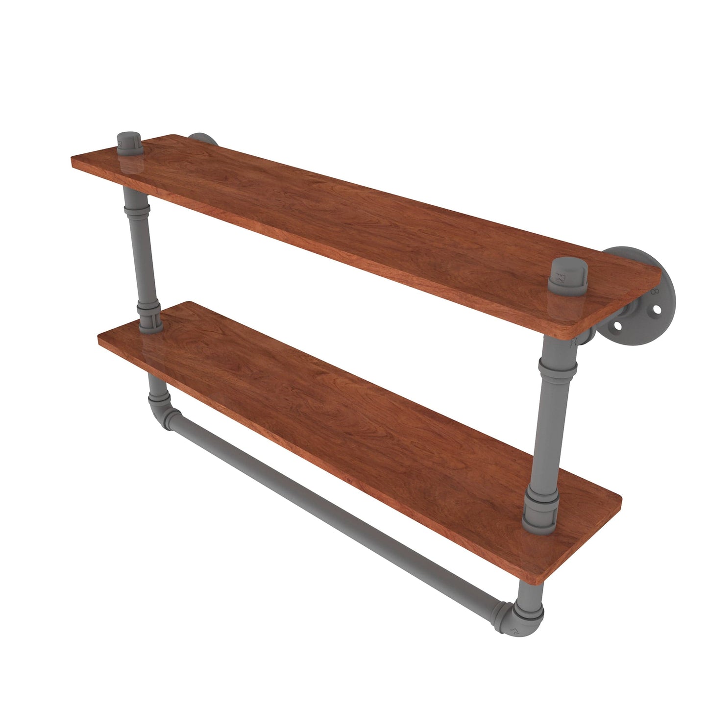  22" Double Ironwood Shelf with Towel Bar, Matt Gray Finish alt 0