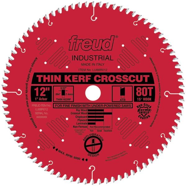 LU88R012 Thin Kerf Fine Finishing Blade 12" x 1" Bore x 80 Tooth ATB Thin Kerf alt 0