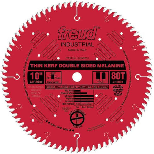 LU96R010 Red Circular Saw Blade 10" x 5/8" Bore x 80 Tooth TCG Thin Kerf alt 0