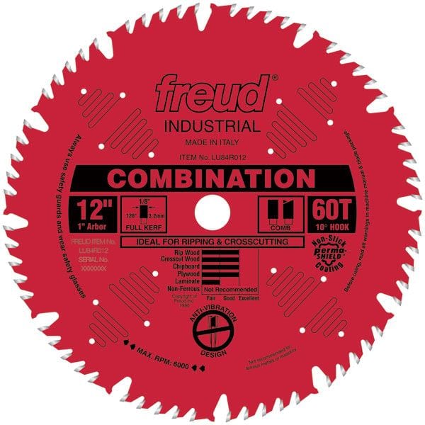 LU84R012 Red Perma-Shield Circular Saw Blade 12" x 1" Bore x 60 Tooth Hi-Combination alt 0