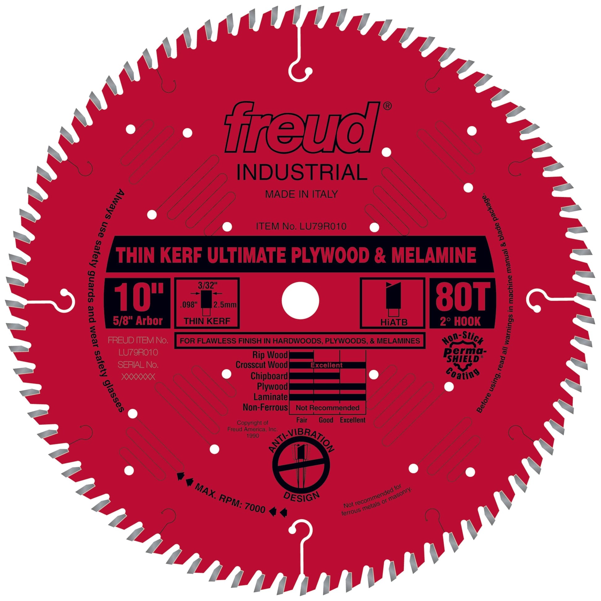 Freud LU79R010 Circular Saw Plywood Melamine Saw Blade 10 x 5 8 Bore x 80 Tooth Hi ATB Thin Kerf Woodcraft