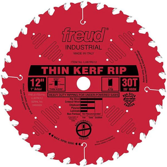 LU87R012 Industrial Thin Kerf Ripping Blade with Red Perma-Shield, 12" diameter, 1" arbor, 30 alt 0