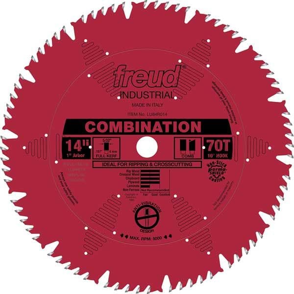 LU84R014 Industrial Combination Blade with Red Perma-Shield, 14" diameter, 1" arbor, 70 teeth alt 0