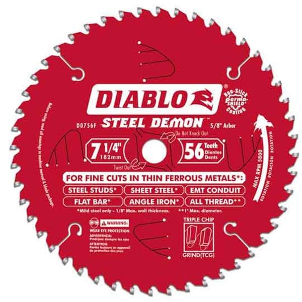 D0756F Diablo Steel Demon Ferrous Cutting Blade, 7-1/4" diameter, 5/8" arbor, 56 teeth TCG alt 0