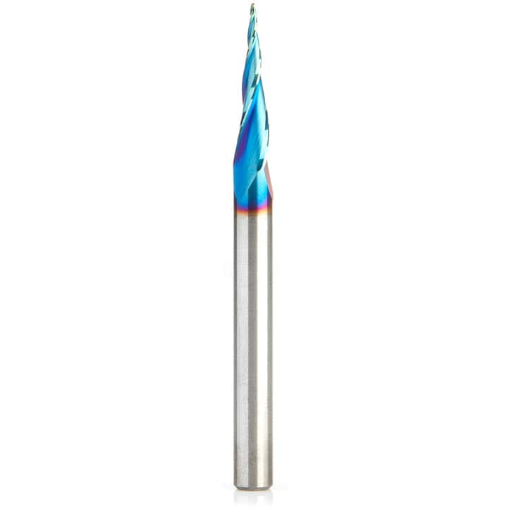 46280-K 2D/3D Carving 6.2 Deg Tapered Angle Ball Nose Triple Flute Router Bit 1/32"D 1"CH 1/64"R 1/4"SH 3"OL alt 2