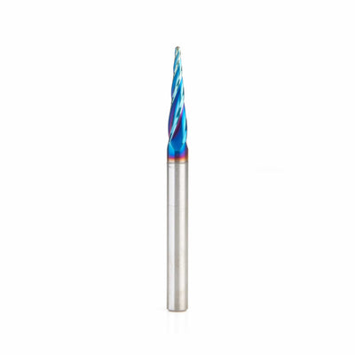46282-K 2D/3D Carving 5.4 Deg Tapered Angle Ball Tip 1/16 Dia x 1/32 Radius x 1 x 1/4 Sh Solid Carbide Up-Cut Spiral Rou alt 0