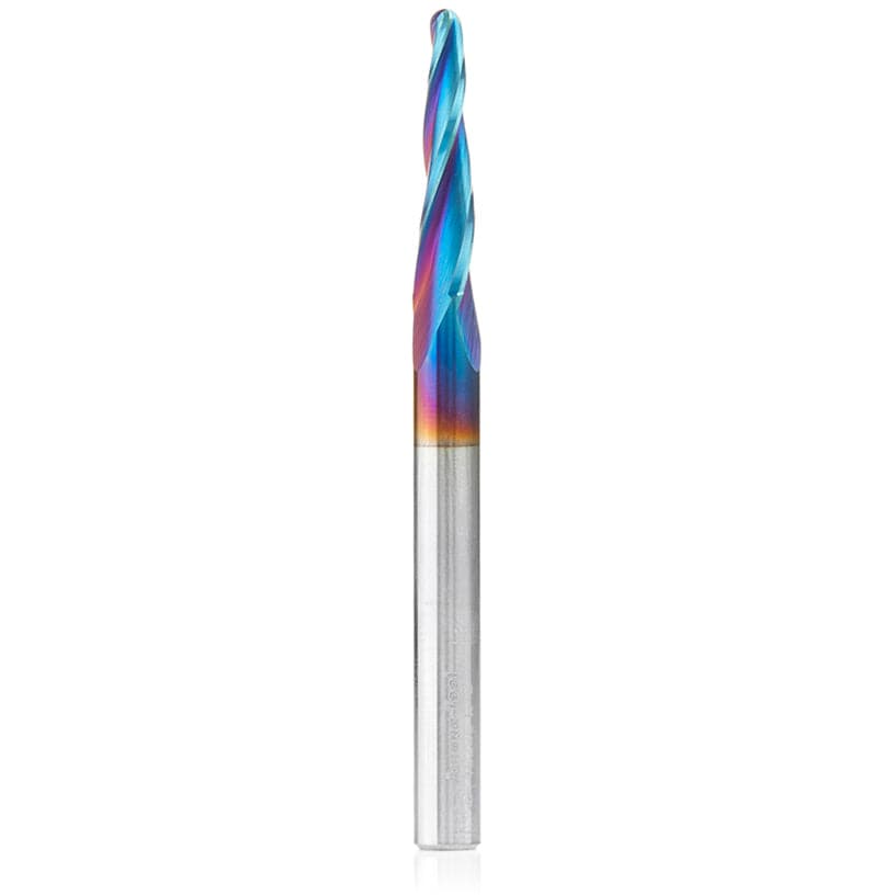 46286-K 2D/3D Carving 3.6 Deg Tapered Angle Ball Nose Triple Flute Router Bit 1/8"D 1"CH 1/16"R 1/4"SH 3"OL alt 6
